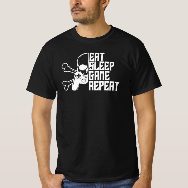 Camiseta Eat Sleep Game Repeat Funny Gamer Quote (Anverso)