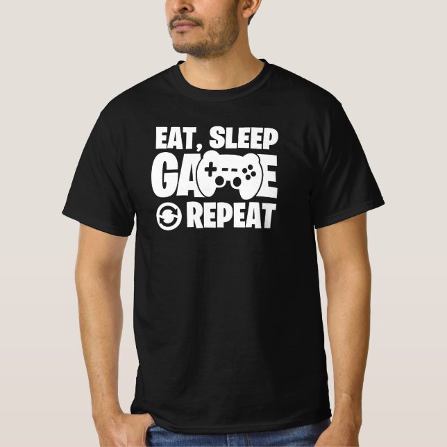 Camiseta Eat Sleep Game Repeat Funny Gamer Quote (Anverso)