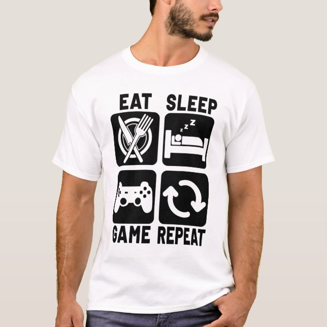 Camiseta Eat Sleep Game Repeat Gamer Gaming Nerd Geek (Anverso)