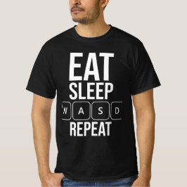 Camiseta Eat Sleep Game Repeat - White WASD Edition