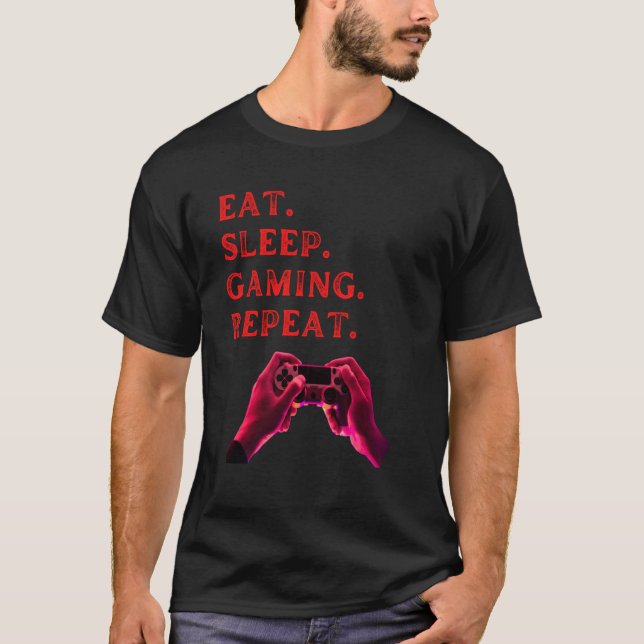 Camiseta eat sleep gaming repeat fummy gamer saying boys gi (Anverso)