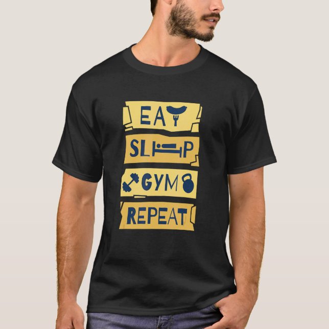 Camiseta EAT SLEEP GYM REPEAT fitness halterofilia (Anverso)