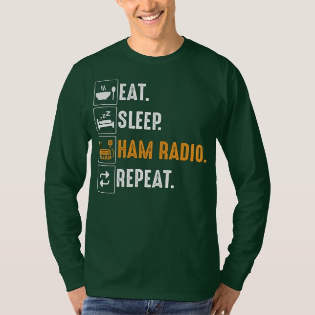 Camiseta Eat Sleep Ham Radio Repetir Humor HAM Radio (Anverso)