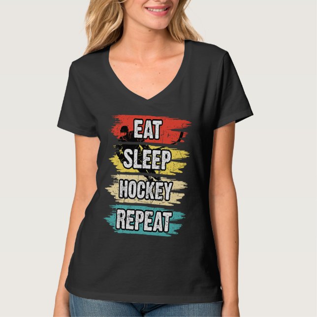 Camiseta Eat Sleep Hockey Repeat Funny Ice Hockey Frisbee L (Anverso)