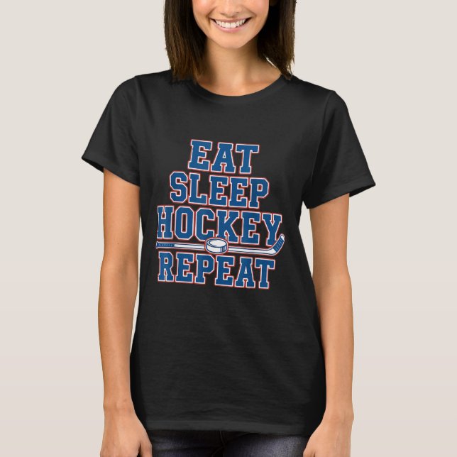 Camiseta Eat Sleep Hockey Repeat Ice Hockey For Teens Kids  (Anverso)