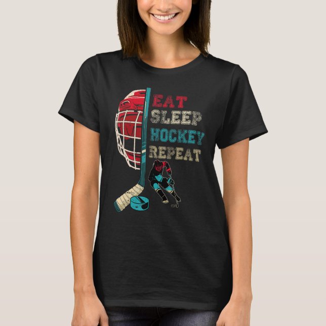 Camiseta Eat Sleep Hockey Repeat vintage (Anverso)