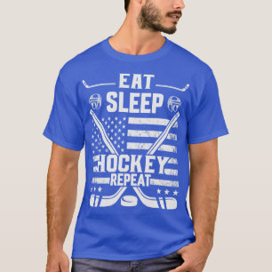 Camiseta Eat Sleep Hockey Repetir la angustiada bandera est