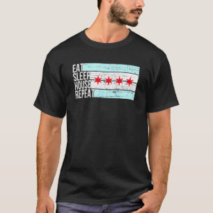 Camiseta Eat Sleep House Music - Chicago Flag Dj Edm Vintag