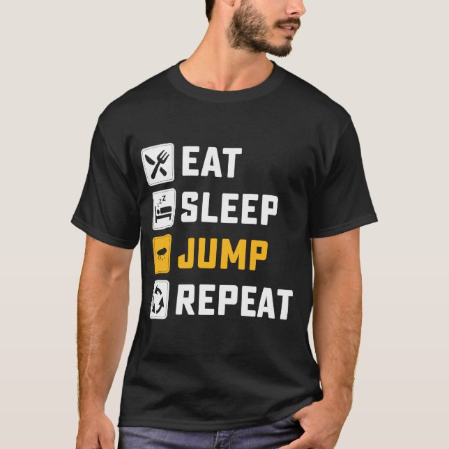 Camiseta Eat Sleep Jump Repetir Trampoline Saltando Trampol (Anverso)