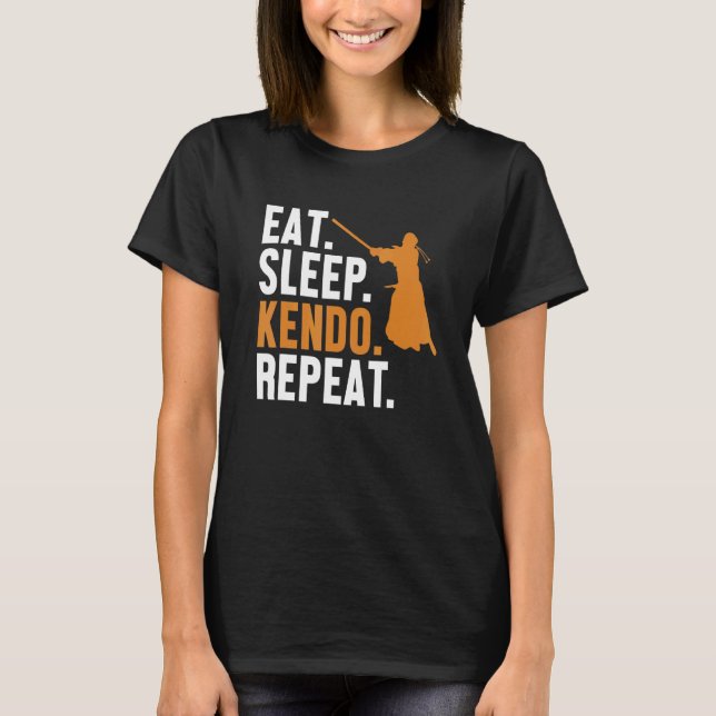 Camiseta Eat Sleep Kendo Repetir Kata Kenjusu Shinai Samura (Anverso)