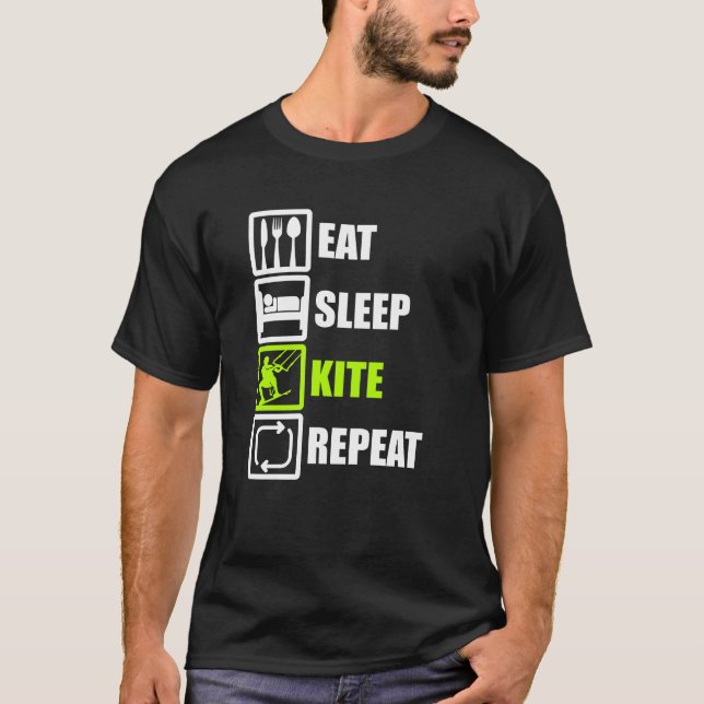 Camiseta EAT SLEEP KITE REPAT Kiteboarding Kitesurfing (Anverso)