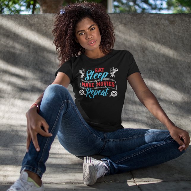 Camiseta Eat Sleep Make Películas Repetir - Cineasta divert (Subido por el creador)