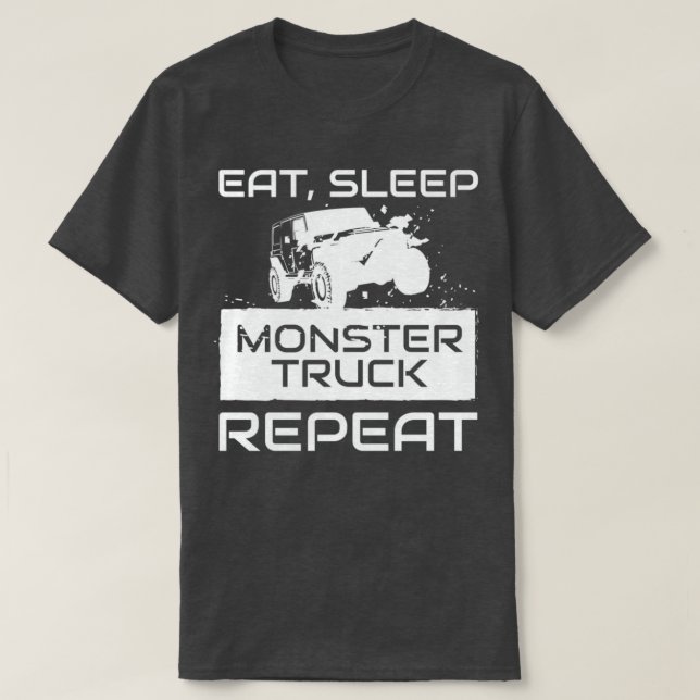 Camiseta Eat Sleep Monster Truck Repetir ajuste del coche (Diseño del anverso)