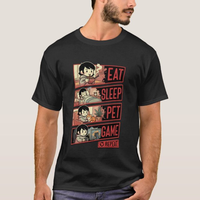 Camiseta Eat Sleep Pet Game Repeat Funny Gamer (Anverso)