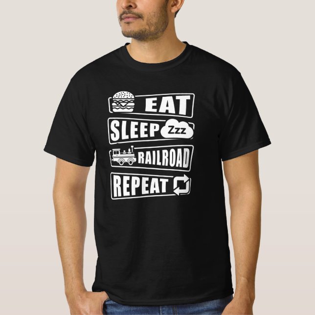 Camiseta Eat Sleep Railroad Repeat Steam Train (Anverso)