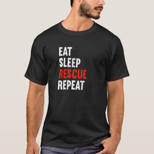 Camiseta Eat Sleep Rescue Repeat Firefighter Laddermann Fir (Anverso)