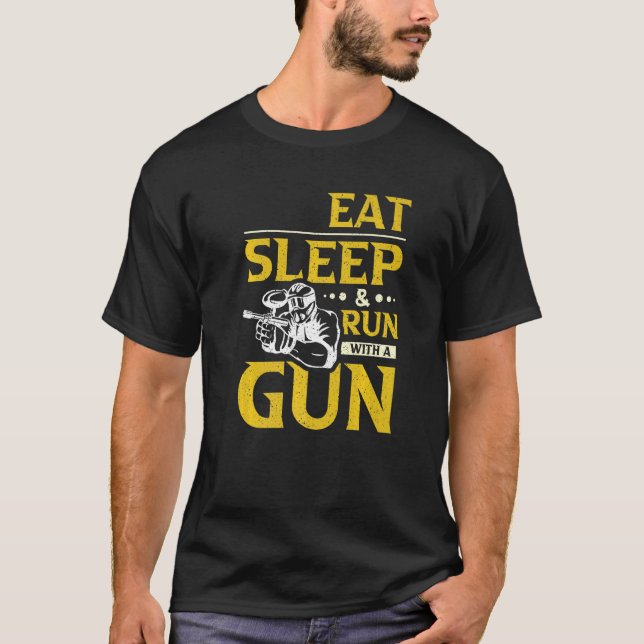 Camiseta Eat Sleep & Run With a Gun Paintball (Anverso)