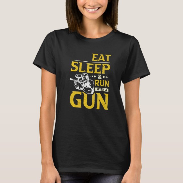 Camiseta Eat Sleep & Run With a Gun Paintball (Anverso)