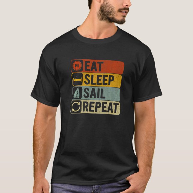 Camiseta Eat Sleep Sail Repetir la vela Retro 60s 70s (Anverso)