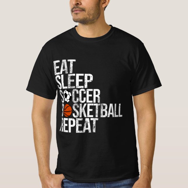 Camiseta Eat Sleep Soccer Basketball Repetir bola divertida (Anverso)