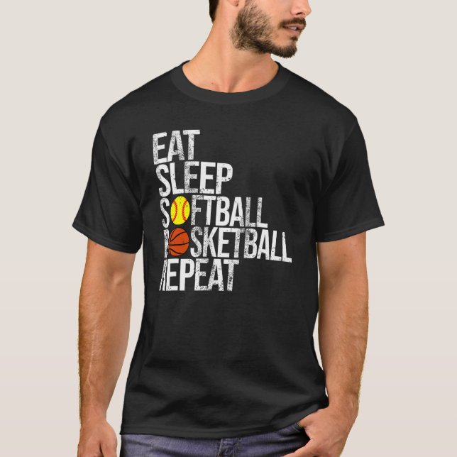Camiseta Eat Sleep Softball Basketball Repeat  Ball Game Da (Anverso)