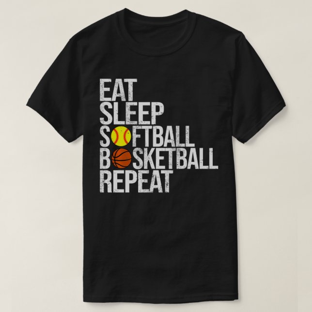 Camiseta Eat Sleep Softball Basketball Repeat Funny Ball Pu (Diseño del anverso)
