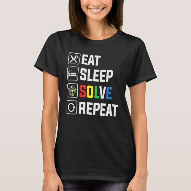 Camiseta Eat Sleep Solve Repeat Cube Puzzle Speed Cubing (Anverso)