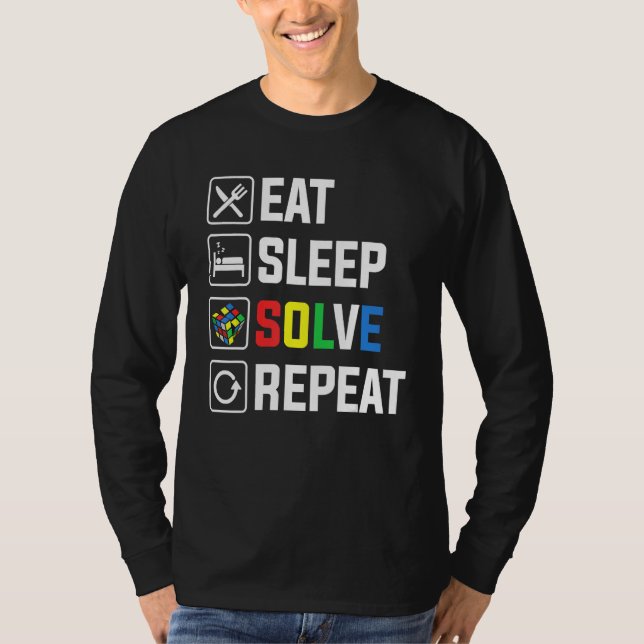 Camiseta Eat Sleep Solve Repeat Cube Puzzle Speed Cubing (Anverso)