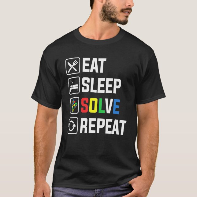 Camiseta Eat Sleep Solve Repeat Cube Puzzle Speed Cubing (Anverso)