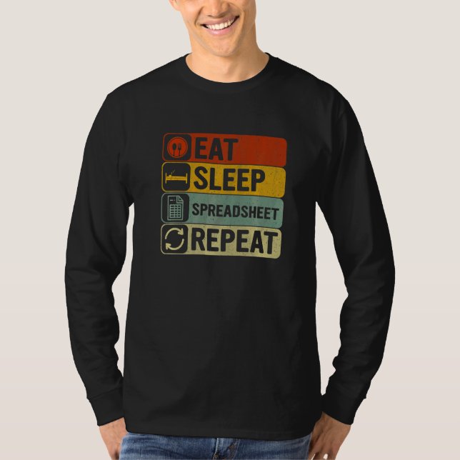 Camiseta Eat Sleep Spreadsheet Repeat Retro 60s 70s Spread (Anverso)