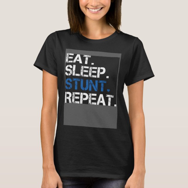 Camiseta Eat Sleep Stunt Repeat Blue Cheerleader Girl Gift  (Anverso)