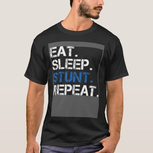 Camiseta Eat Sleep Stunt Repeat Blue Cheerleader Girl Gift  (Anverso)