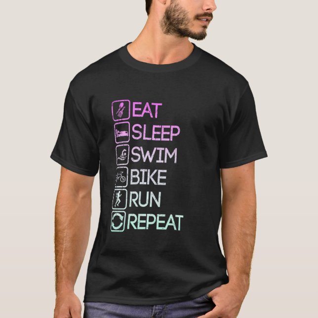 Camiseta Eat Sleep Swike Bike Run Repetir Triatlón (Anverso)
