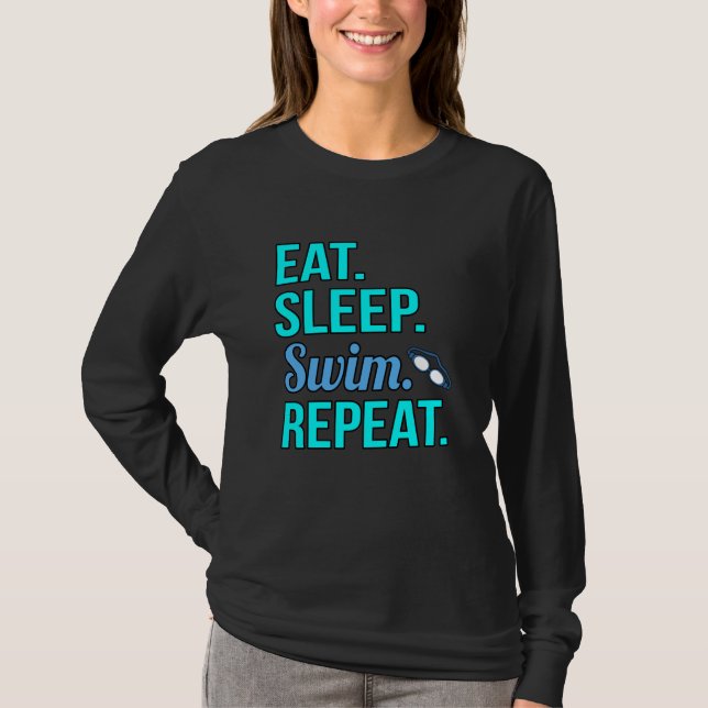 Camiseta Eat Sleep Swim Repetir Funny Swimmer Entrenador De (Anverso)