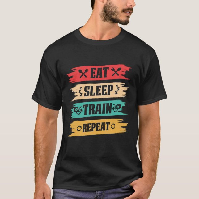 Camiseta Eat Sleep Train Repeat, Camiseta de Gimna (Anverso)