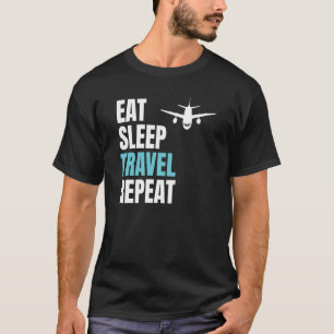 Camiseta Eat Sleep Travel Repea Airplane Viajar Pla