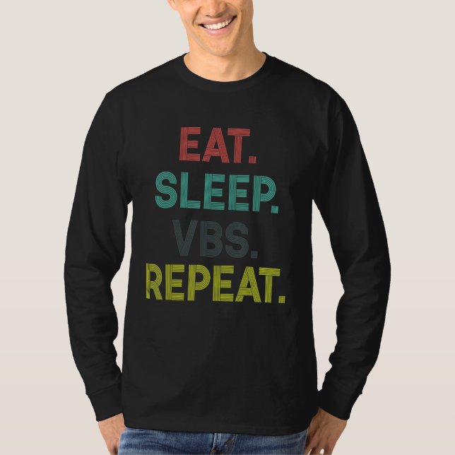 Camiseta Eat Sleep VBS Repeat Vacation Bible School Kids (Anverso)
