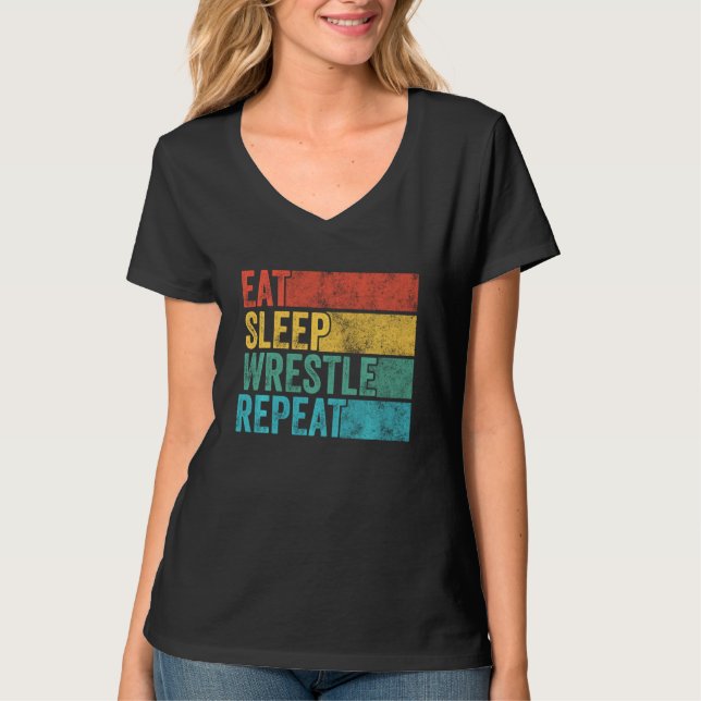 Camiseta Eat Sleep Wrestle Repetir la lucha contra el hambr (Anverso)
