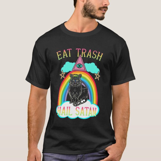 Camiseta Eat Trash Hail Satan Raccoon Satanic (Anverso)