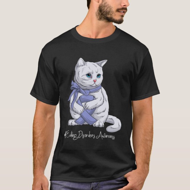 Camiseta Eating Disorders Awareness Month Orange Ribbon Cat (Anverso)