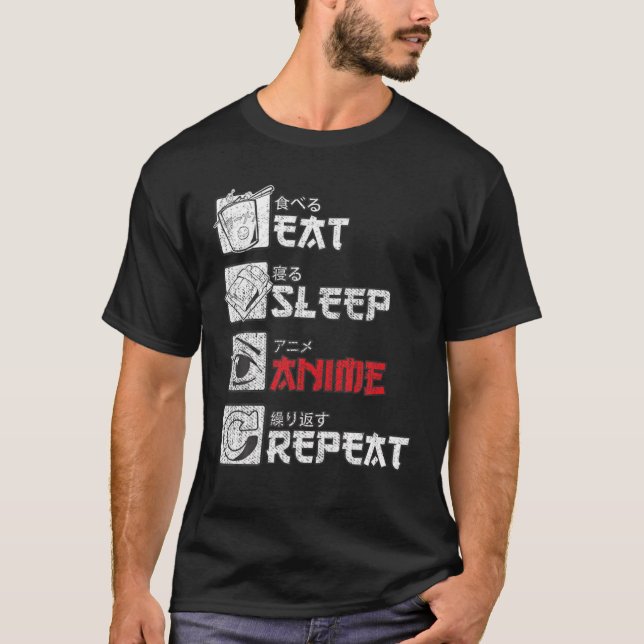 Camiseta Eats Sleep Anime Repeats Gift (Anverso)