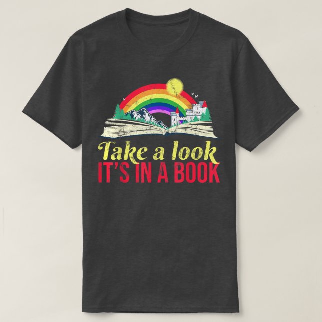 Camiseta Echa un vistazo a un libro retro arco iris 1076 (Diseño del anverso)