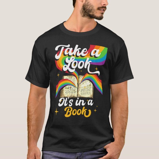 Camiseta Echa un vistazo al libro retro arco iris (Anverso)