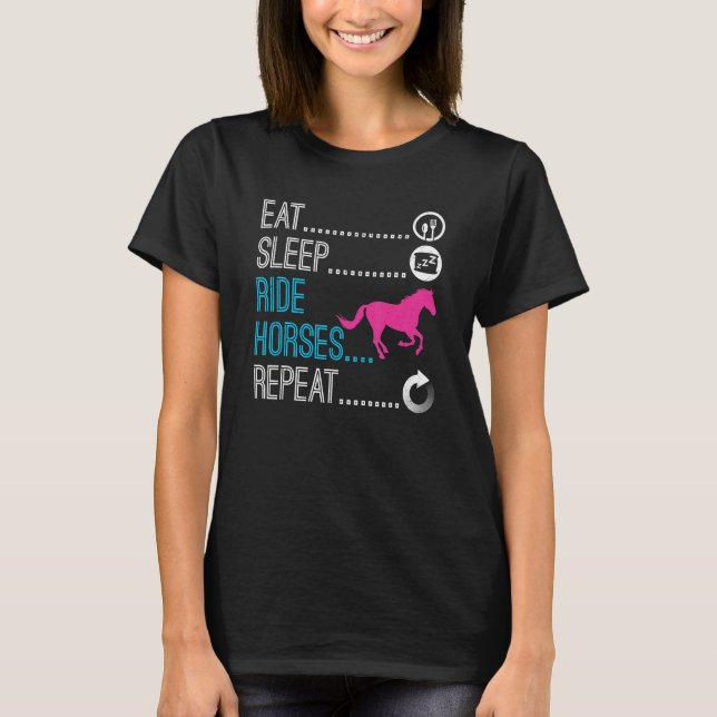 Camiseta Eche Sleep Ride Caballos Repetir Caballo Ecuestre (Anverso)
