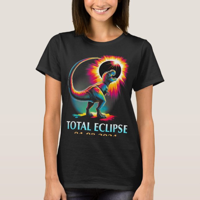 Camiseta Eclipse 2024 Eclipse Solar Total T Rex Dinosaur (Anverso)