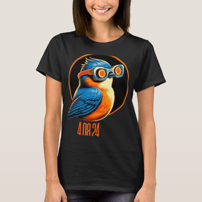 Camiseta Eclipse solar 04 08 2024 Eclipse de pájaro azul or (Anverso)