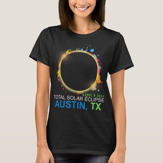 Camiseta Eclipse solar 2024 Austin Texas Totalidad Colorida (Anverso)