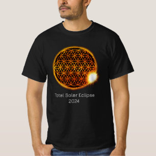 Camiseta Eclipse solar 2024 Flor de vida dorada resplandeci