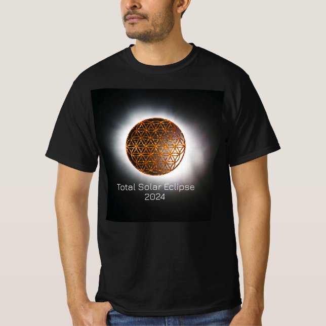 Camiseta Eclipse solar 2024 Flor de vida dorada resplandeci (Anverso)