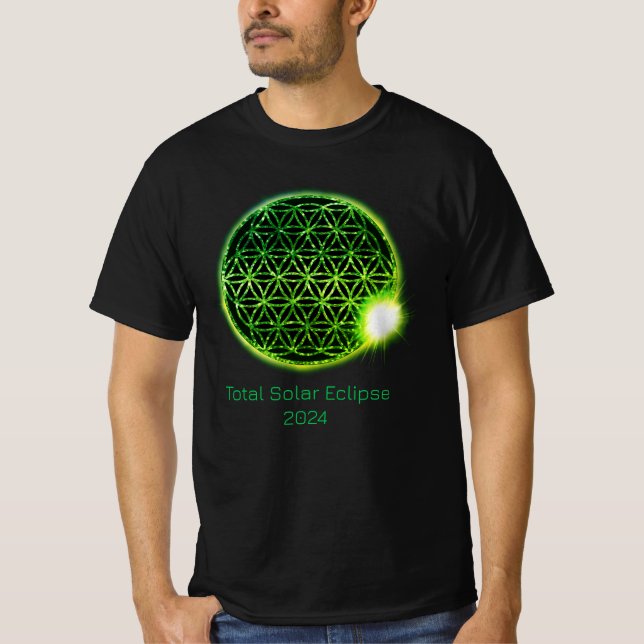 Camiseta Eclipse solar 2024 Flor verde espumosa de vida (Anverso)